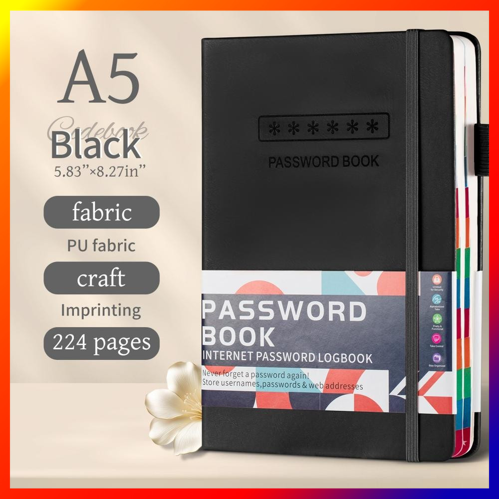 หนัง Login Organizer โน้ตบุ๊คยืดหยุ่นรหัสผ่าน Book Premium Secure รหัสผ่าน Keeper Book สําหรับสํานัก