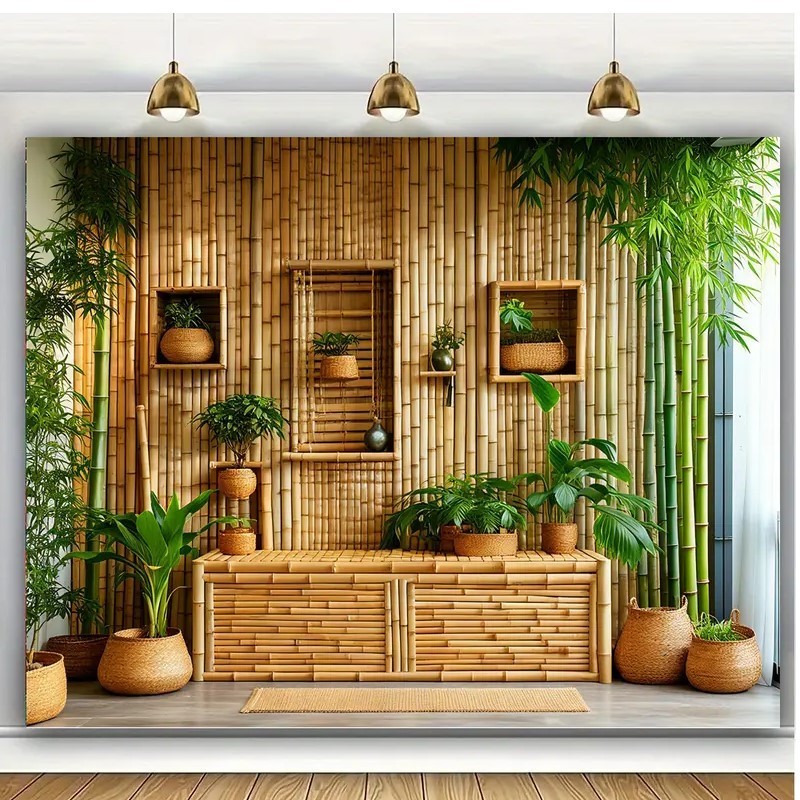 พืชและดาดฟ้าที่สังเกตการณ์สีเขียว, ผ้าพื้นหลังตกแต่ง, เหมาะสําหรับห้องนอนและห้องนั่งเล่น, ผ้าแขวน