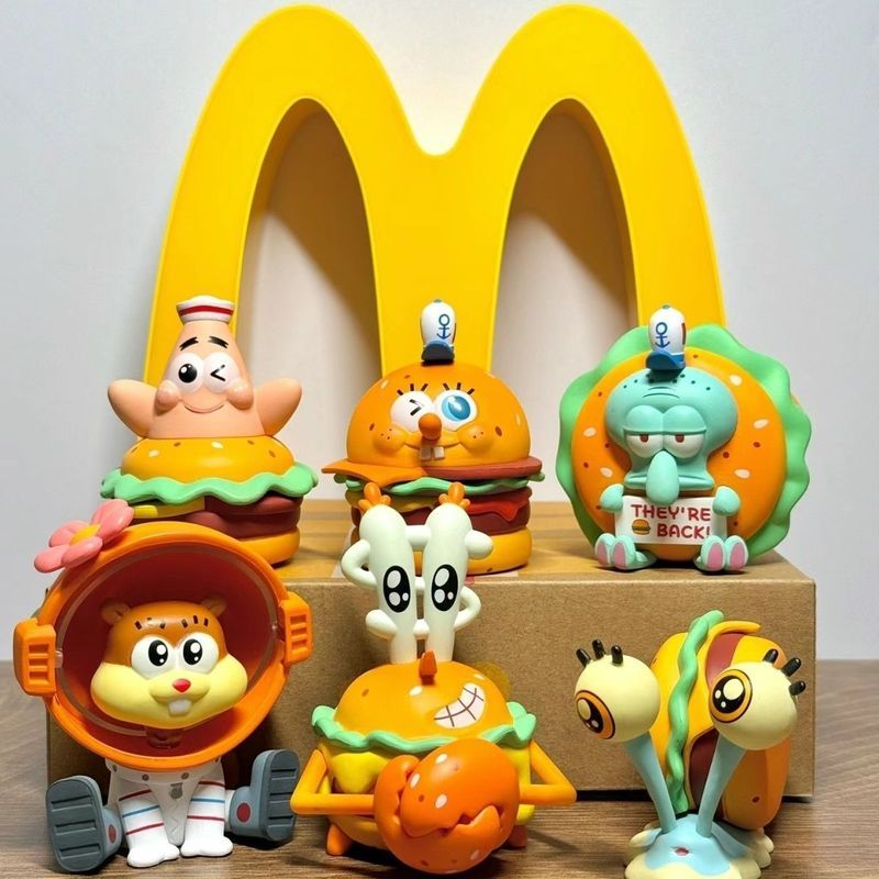 SpongeBob SquarePants Burger King Package Crab Burger น่ารักการ์ตูนรูปเดสก์ท็อปตกแต่งตุ๊กตาของเล่นขอ