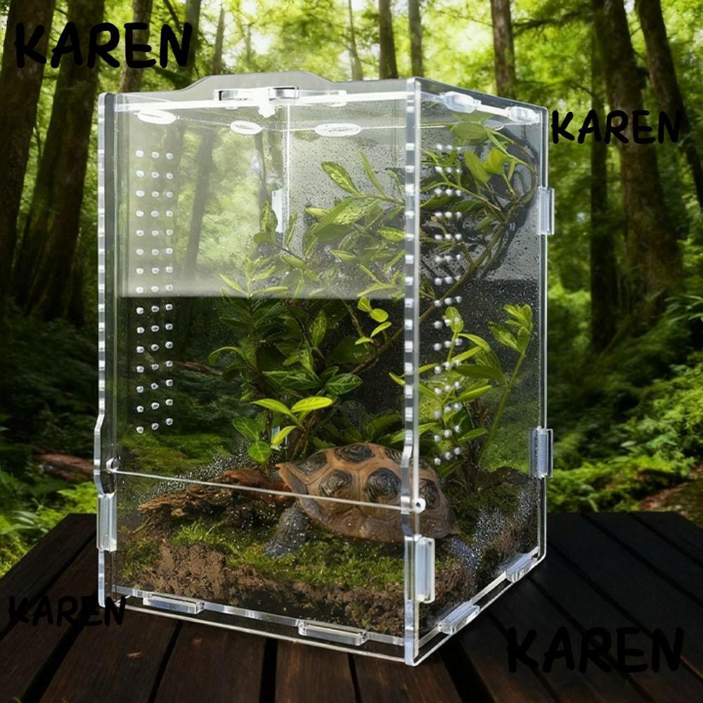 KARENGOODS กล่องวางแมงมุมกระโดด,บ้านแมงมุมอะคริลิป้องกันหนี,หัวเข็มขัดล็อคโปร่งใสระบายอากาศสัตว์เลื้อยคลานถังให้อาหารอุปกรณ์สัตว์เลี้ยงขนาดเล็ก