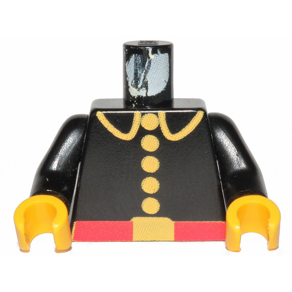 Brick2cube Part - Torso Fire Uniform with Red Belt and Yellow Lapels, Buttons, and Buckle Pattern / Black... - 973p21c01