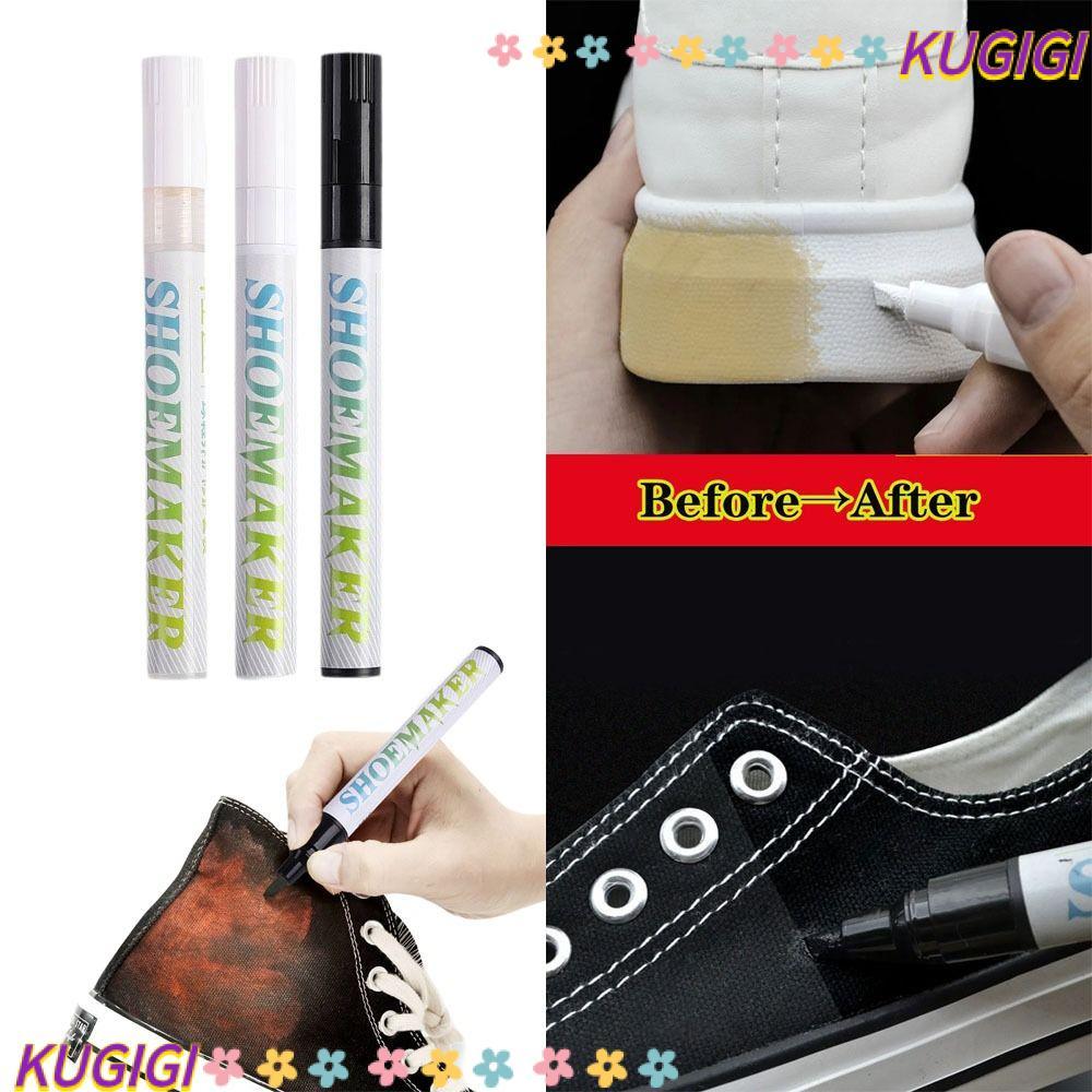 KUGIGI ปากกาไวท์เทนนิ่งกําจัดคราบรองเท้า กันน้ํา DIY สีขาว/ดํา สําหรับรองเท้าผ้าใบ ทําความสะอาดง่าย