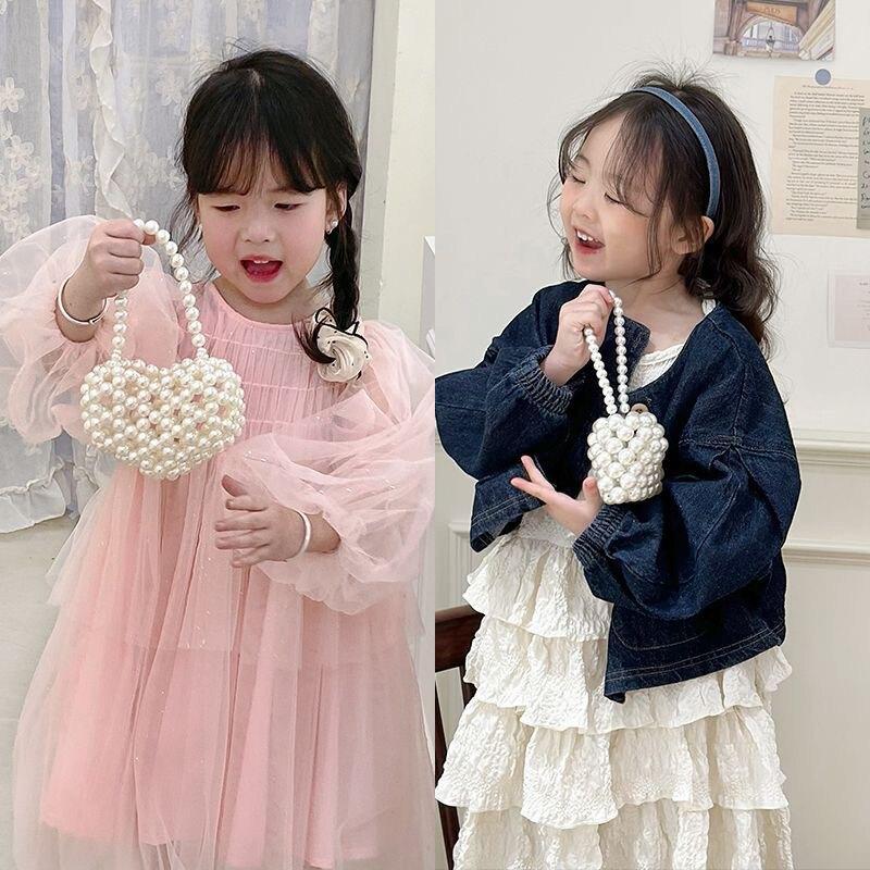กระเป๋าเด็กสไตล์ Chanel Girls Pearl Bags Girls Small Bags Personal Fashion Handbags All-Match Fashio