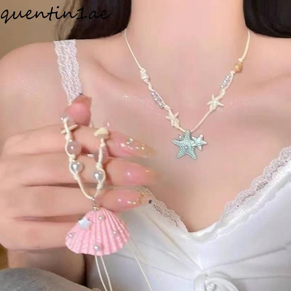 QUENTIN1AE Starfish Shell Necklace สไตล์โบฮีเมียน ออกแบบสลับชิ้นส่วน สร้อยคอทันสมัยสำหรับทะเล