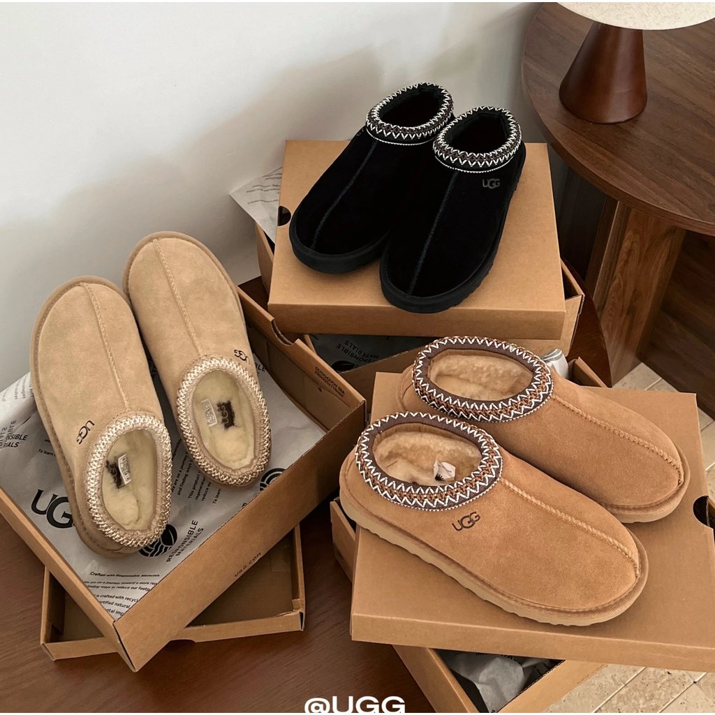 25ss ฤดูใบไม้ร่วงฤดูหนาว UGG เคาน์เตอร์สไตล์คลาสสิกสไตล์ชาติพันธุ์ Thin-Soled รองเท้าแตะครึ่งผู้ชายผ