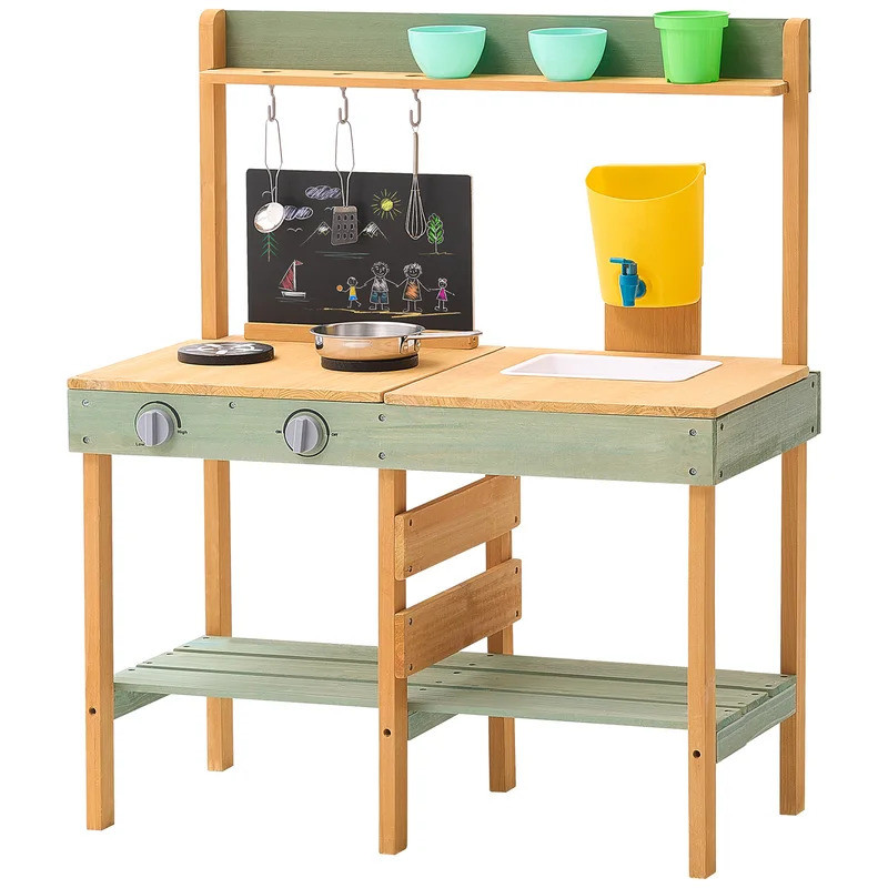 VEVOR WoodenMudKitchenToysforKidswithCookwarePots&Accessoriesกลางแจ้งร้านขายของชําเด็กวัยหัดเดิน Pla