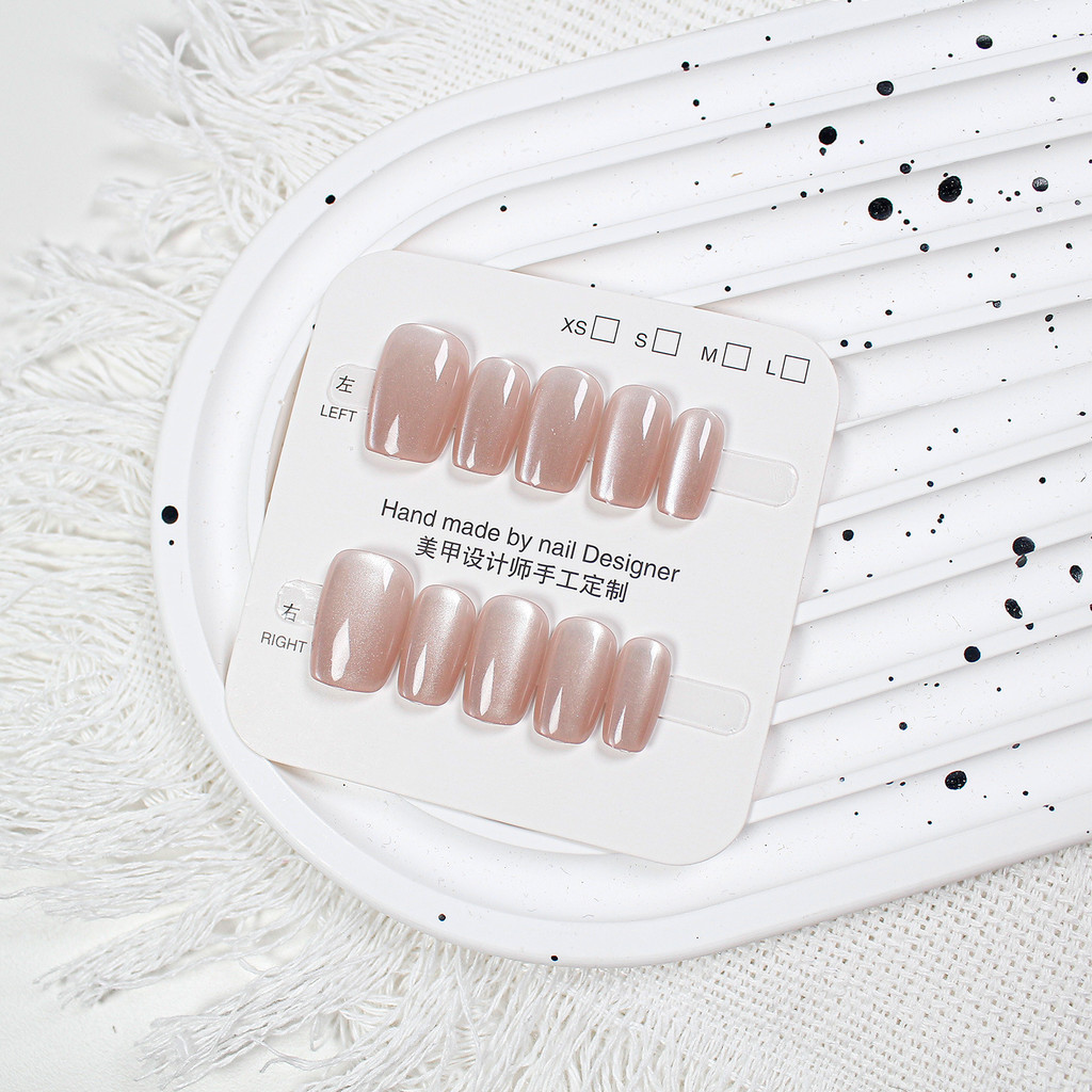 [Jiaolong] Solid Color Cats Eye Wearing Nail Sweet Simple Style Cats Eye Pre-Made Nail Batch สําเร็จ