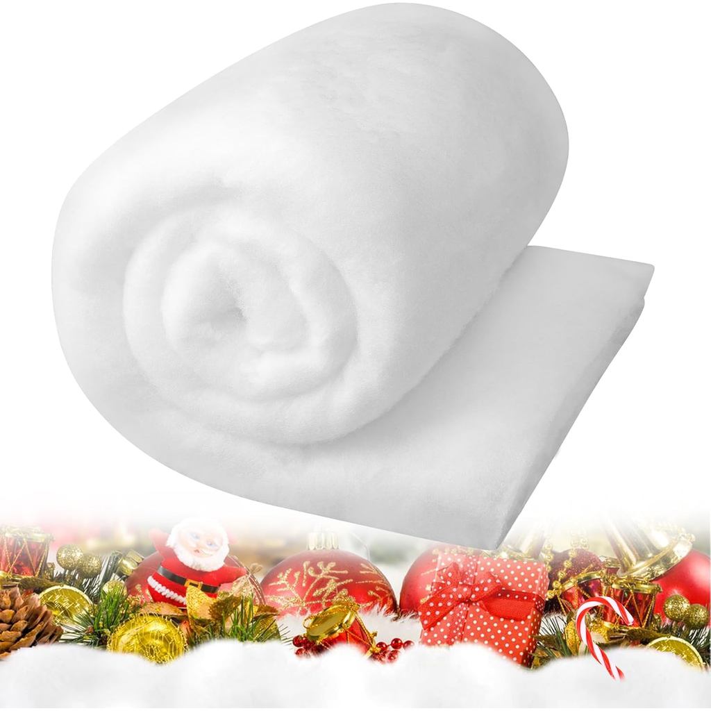 คริสต์มาสหิมะผ้าห่มม้วน 3ft x 8ft ประดิษฐ์สีขาวหิมะนุ่มหนา Fluffy Snows ผ้าห่ม Faux ในร่ม Snows Part