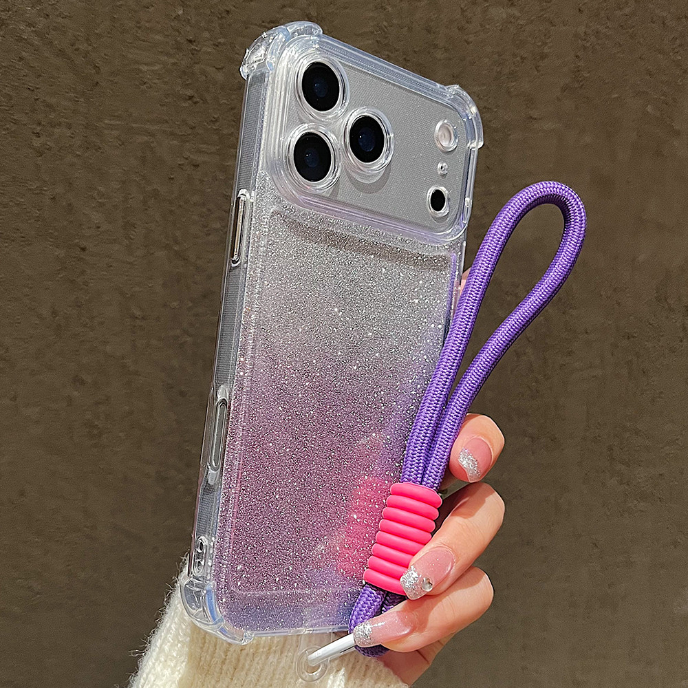 Gradient GlitterหรูหราเกราะกันกระแทกสําหรับiPhone 17 Pro Max 16 Plus 15 14 13 12 11 มือสายรัดข้อมือเชือกเส้นเล็กฝาครอบ – โปรปัง