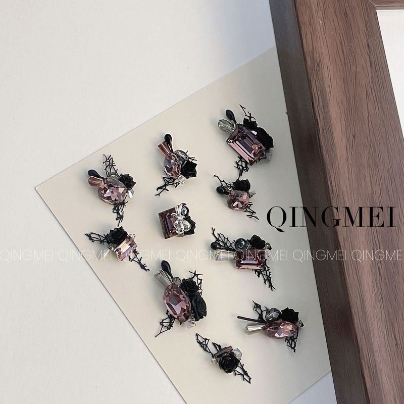 คริสตัล Dry Rose Series ผลิตภัณฑ์สําเร็จรูป Handmade Rock Sugar Fat Square Compound Diamond Nails Di