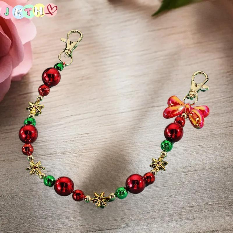 JKTH คริสต์มาสหัวใจลูกปัดสร้อยคอพวงกุญแจ Bow Charm จี้พวงกุญแจเครื่องประดับสําหรับสาวผู้หญิงของขวัญก