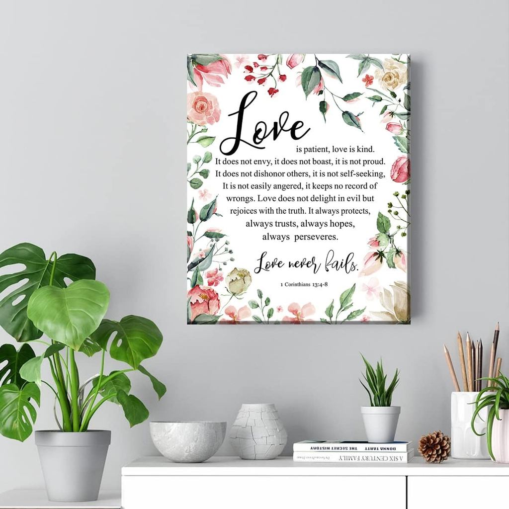 โปสเตอร์ความงาม Christian Office Decor คําคมผ้าใบ Wall Art Love is Patent Love is Kind 1 Corinthians