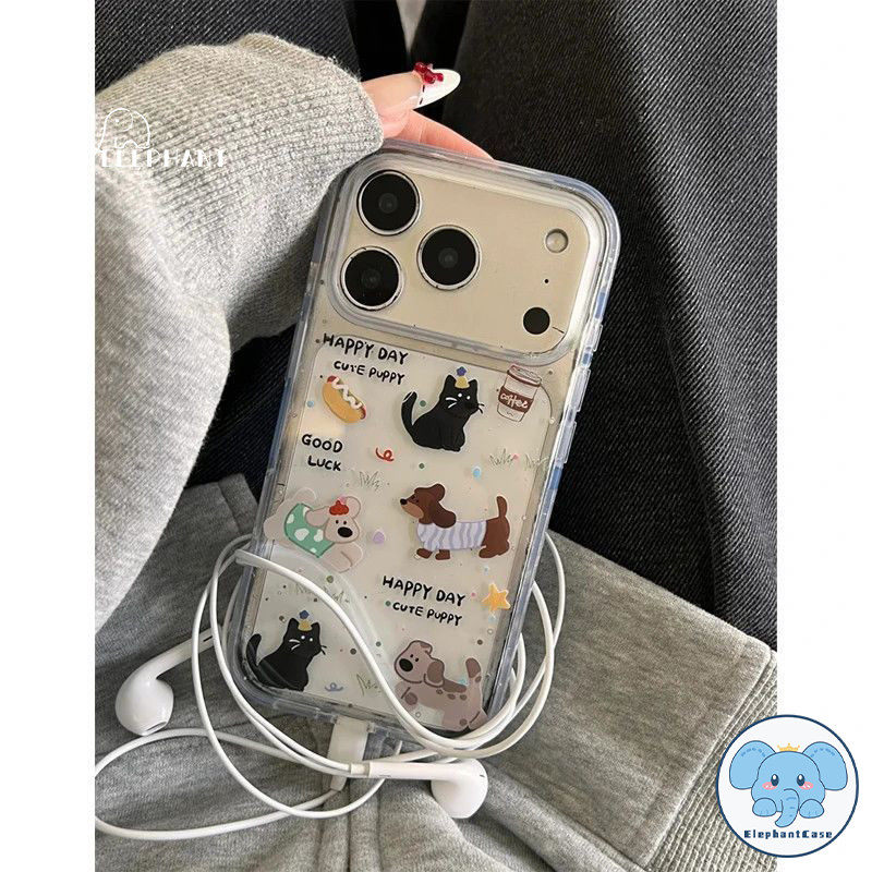สำหรับIPhone 17 15 16 13 11 air 12 14 Pro Max X XR XS Max 7 16 15 8 Plus SE กราฟฟิตี้ น่ารัก จุดกลม แมว หมา เคสซิลิโคนใส