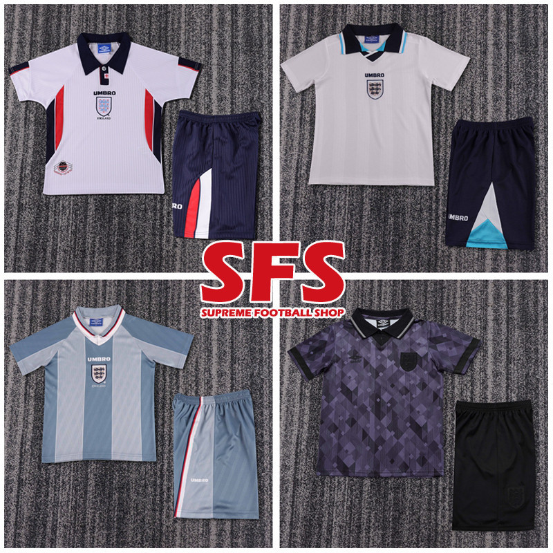 SFS  Top Quality Retro 1990-98 England Vintage เสื้อฟุตบอลเด็กชุดกีฬาและกางเกงขาสั้น