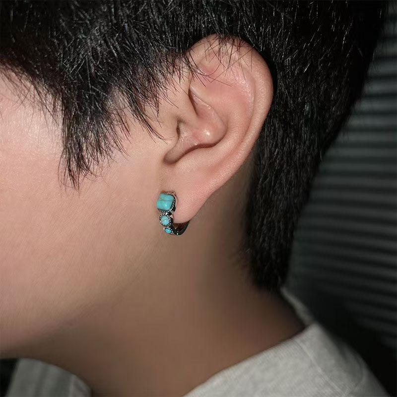 เครื่องประดับสไตล์ทิเบตสีฟ้า handmade พร้อมสายคาดหูทรงสแควร์