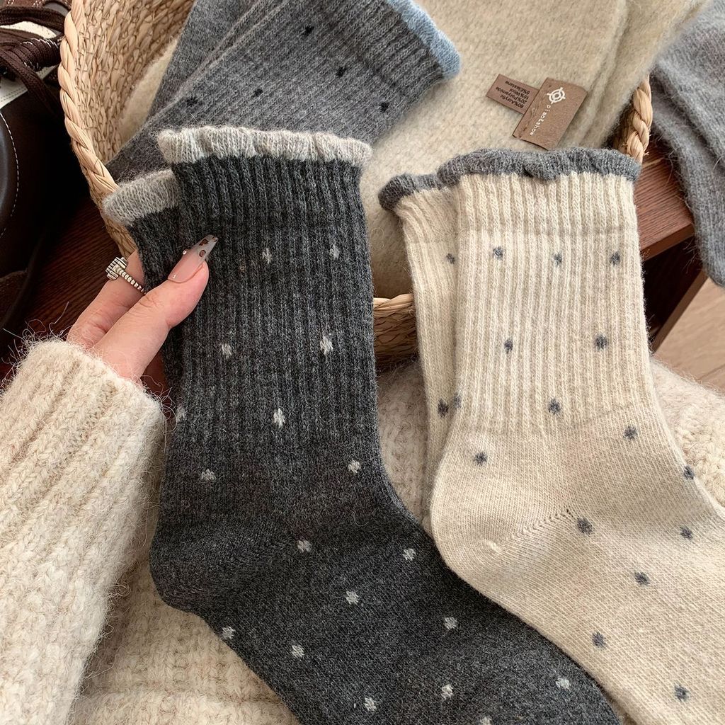 🎀ถุงน่องไทย🧦ถุงเท้าผ้าฝ้ายแท้สไตล์เกาหลี ลายจุดน่ารัก ใส่สบาย