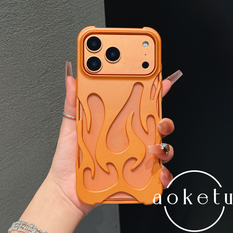 เหมาะสําหรับ iPhone 17 เคสโทรศัพท์ Promxa เปลวไฟสีส้ม hollow การกระจายความร้อน frosted matte Apple 16 niche 15pro creative 12 high-end 14 anti drop ปกอ่อน