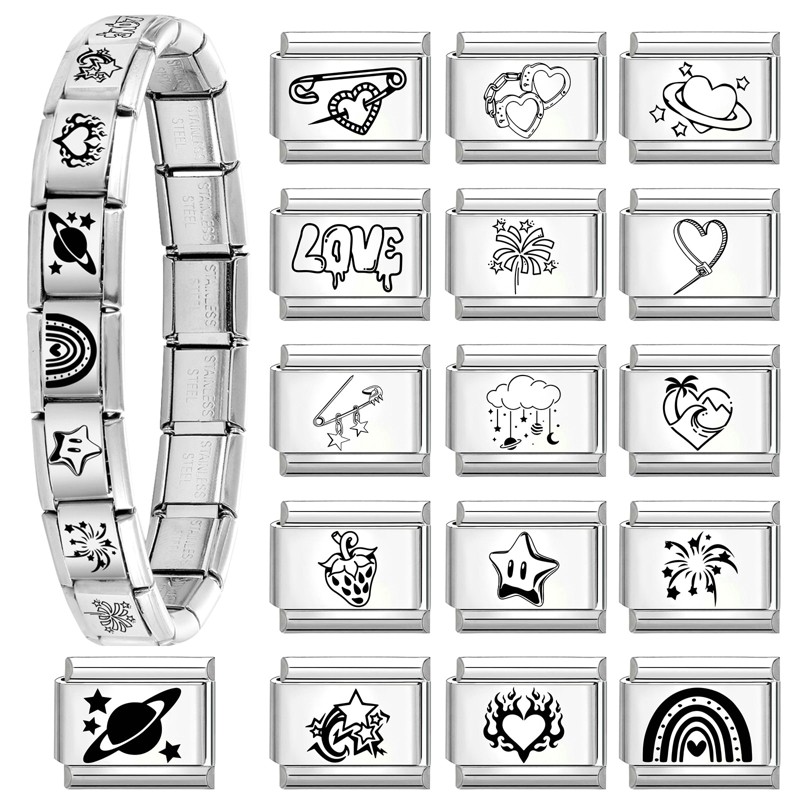 สร้อยข้อมือ.Simple Star Planet Charm แบบItalian สแตนเลสขนาด9มม. เหมาะสำหรับคนชอบสไตล์เรโทร