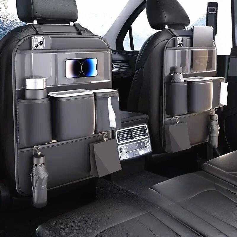 【พร้อมส่งจากไทย】กระเป๋าเก็บของในรถ หลังเบาะ หนังแท้ ที่วางโทรศัพท์+กล่องทิชชู่+ตะขอแขวน ของแต่งรถ จัดระเบียบรถ