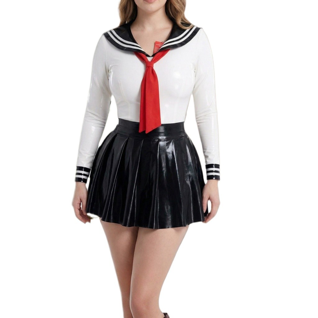 ชุดJK 3 ชิ้น สไตล์ญี่ปุ่น ทำจากLatex Spandex ยืดหยุ่น สำหรับคอสเพลย์