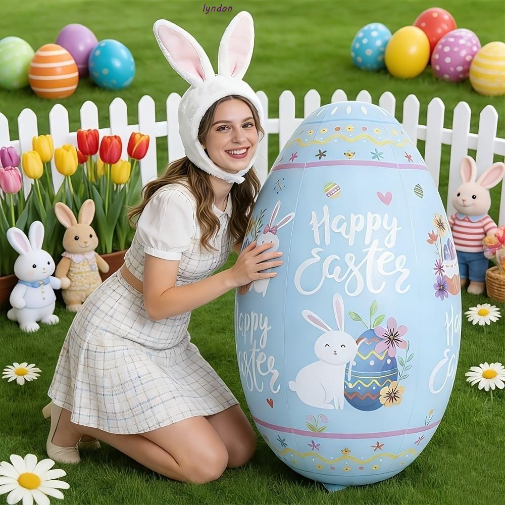 LYNDON 41 นิ้ว Easter Egg Balloon, Easter Bunny Reusable Giant Easter Egg, Festive PVC DIY Inflatabl