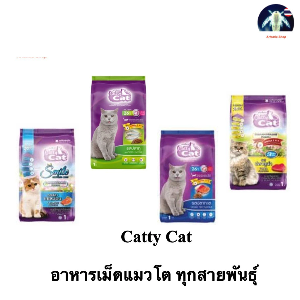 อาหารแมว แคตตี้แคต Catty Cat อาหารเม็ดแมวโต ทุกสายพันธุ์ ถุงขนาด 1 kg สารอาหารครบ บำรุงขนและผิวหนัง