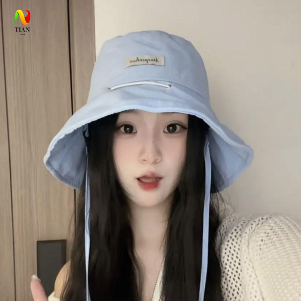 INQUIRY IMPACT Sun Bucket Hat, Drawstring Bag Wide Brim Cover Candy Color Fisherman Hat, Folding Kor
