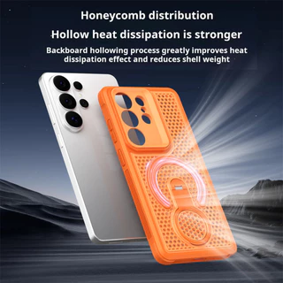 SAMSUNG การกระจายความร้อนเคสโทรศัพท์แม่เหล็กสําหรับSamsung Galaxy S26 S25 S24 S23 Ultra S26 Plus S25 24 Plus S25 Edge S25 FE S24 FE S23 FEแหวนหมุนขาตั้งHollowกันกระแทก