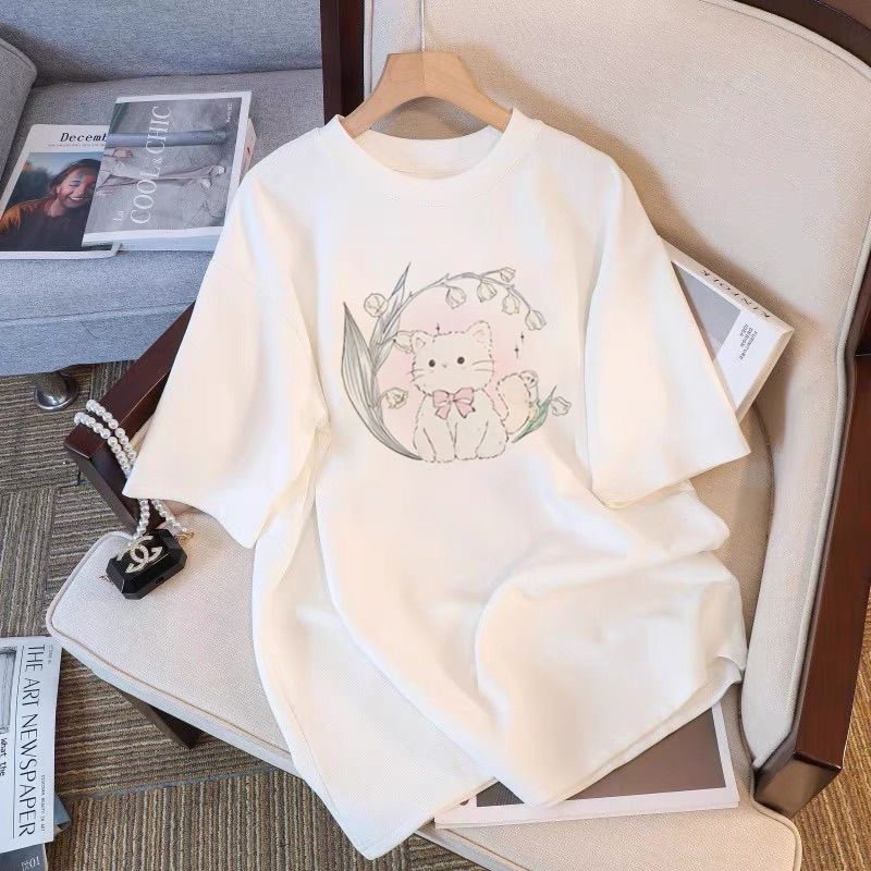 Girls t เสื้อเชิ้ตผ้าฝ้ายแท้เด็กขนาดกลางขนาดใหญ่รุ่น cod20252026เด็กเกาหลีหลวมด้านบนสไตล์ใหม่รอบคอพิ