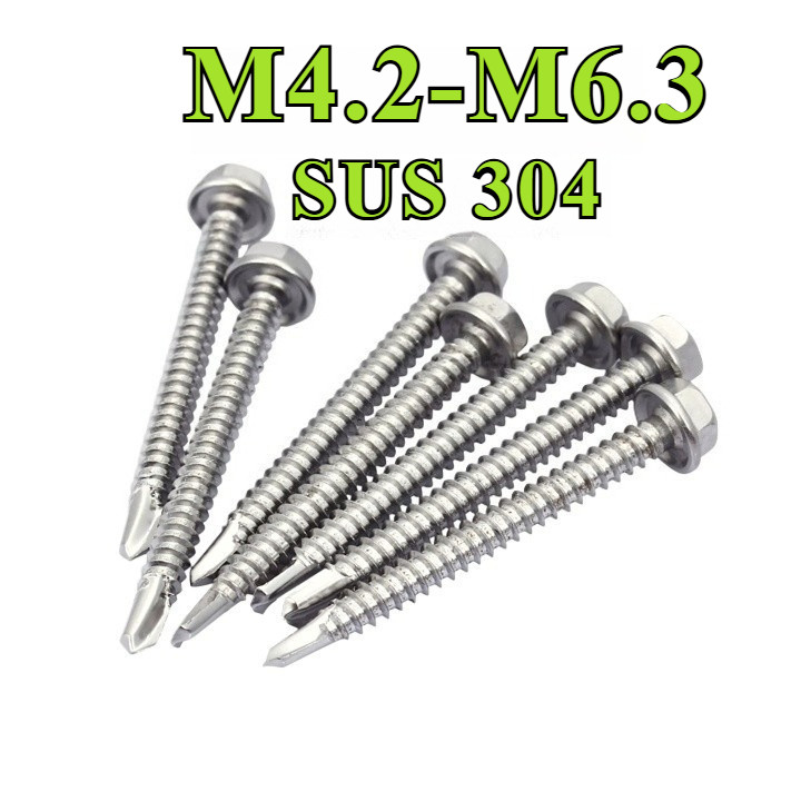 น็อต สกรู หัวหกเหลี่ยม สแตนเลส 304 ปลายสว่าน / Hexagon Washer Head Drilling Screw / สกรูปลายสว่าน ยิงหลังคา รุ่นไม่มีแหวน สแตนเลส 304 Hexagon Washer Drilling SUS304 -  M4.2/M4.8/M5.5/M6.3 *L=13-100MM 【 ZHX-GLB-MB-1 】
