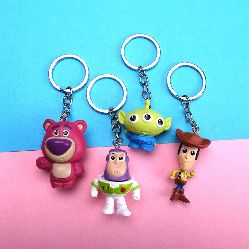 Toy Story 4 Woody Buzz Lightyear PVC Action Figure พวงกุญแจ Jessie Woody Alien Key แหวนของเล่น
