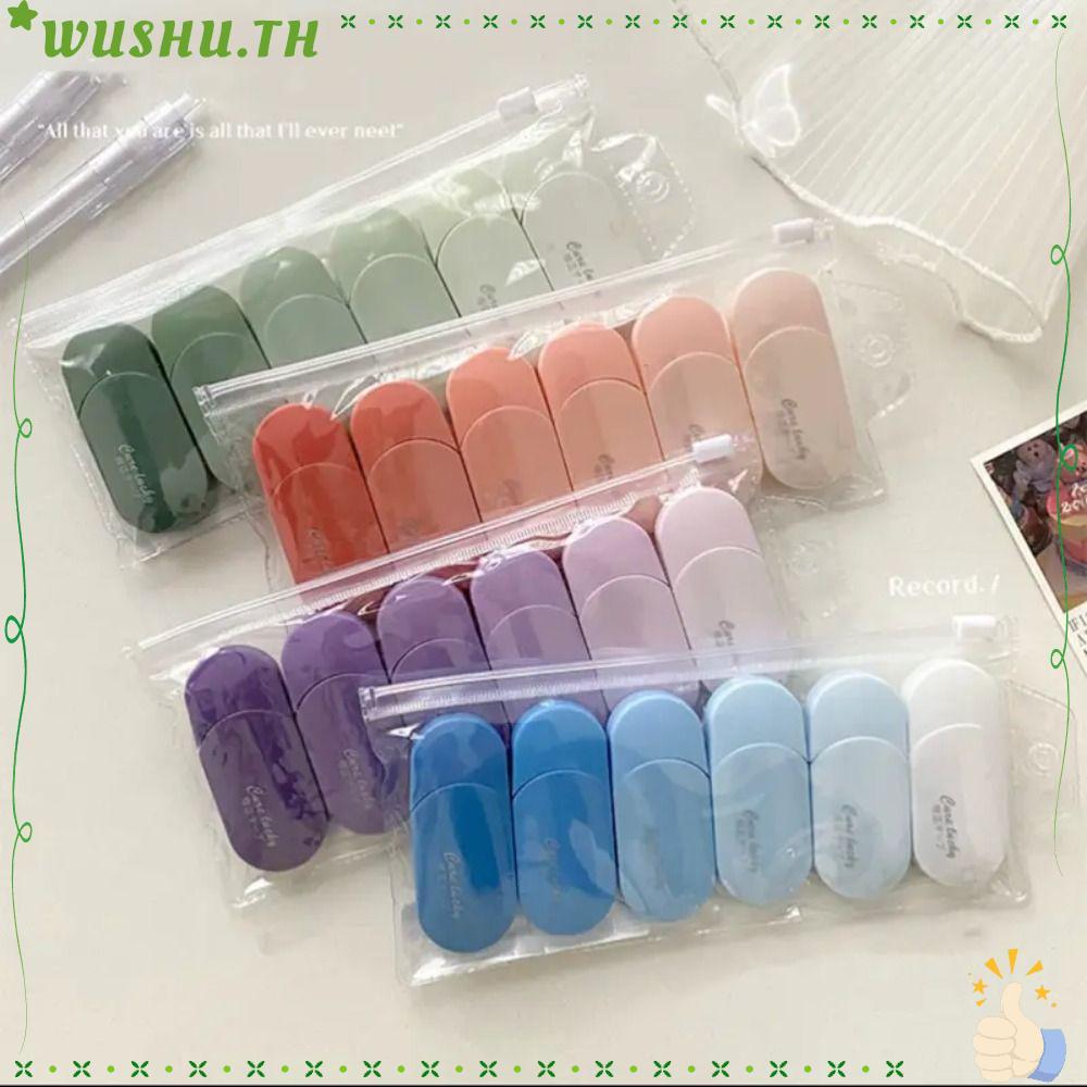 WUSHU 6 ชิ้น/เซ็ตเทปลบคําผิด,Non-repetitive Silent White Out Tape,ขนาดใหญ่ความจุอุปกรณ์การเรียนGradient Student Alteration Tape