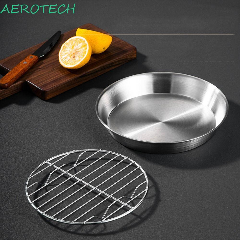 AEROTECH ถาดอบทอดอากาศ, 304 สแตนเลสตาข่ายยกระดับกระทะท่อระบายน้ําวงกลม,อเนกประสงค์ทนความร้อน 2 ชิ้นชุดอาหาร-เกรด Air Fry ตะกร้าในครัวเรือน