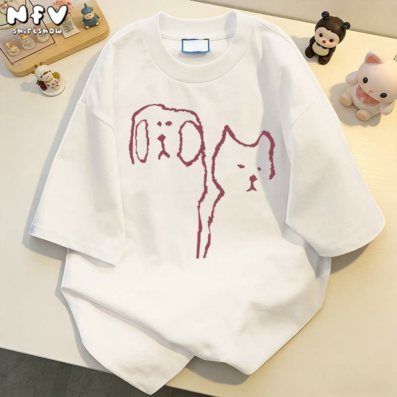 NFV มาใหม่💗ลายพิมพ์สัตว์ลายเส้น เสื้อยืด oversize ทันสมัย ผ้าคอตตอน 100% เนื้อผ้านุ่ม ใส่สบาย YG246