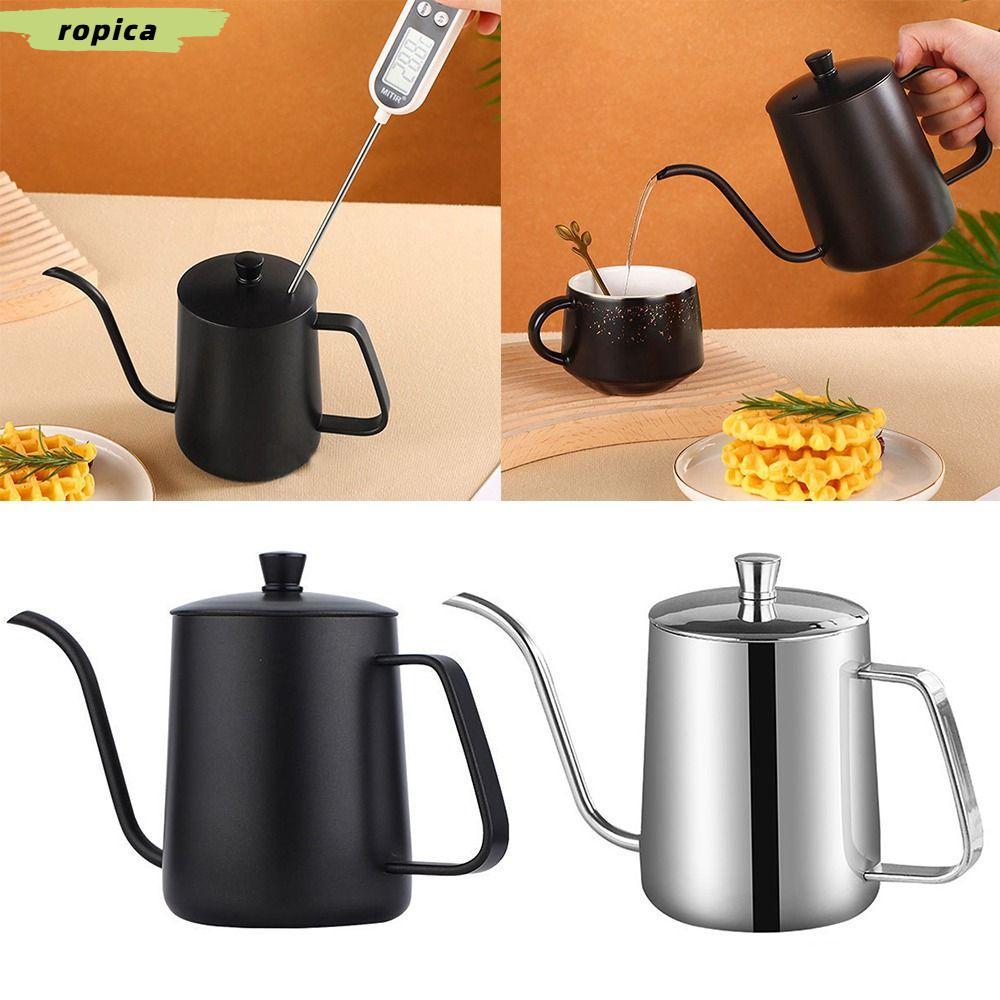 ROPICA Pour Over Kettle, 304 สแตนเลสสีดําเงินหม้อกาแฟ,ทนทานพร้อมฝาปิดยาวแคบ Spout กาน้ําชากาแฟหยด Brewing กาต้มน้ําอุปกรณ์บ้าน