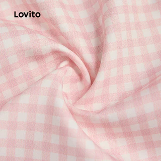 Lovito แคชชวล เสื้อเบลาส์น่ารักผูกหน้า ใส่สบาย เรียบง่าย สไตล์ฤดูใบไม้ผลิ/ฤดูร้อน สีชมพู สําหรับผู้หญิง เกาหลี อินเทรนด์ L185AD673