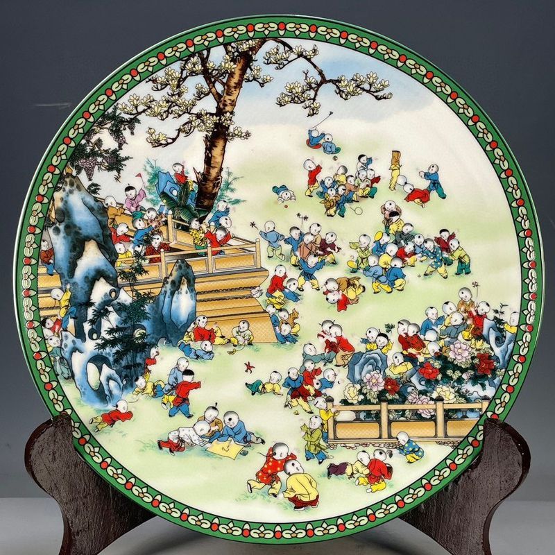 Overseas Back to Qing Dynasty Qianlong Year-Made Baby Play Pattern Reward Plate Play Magazine Old Go