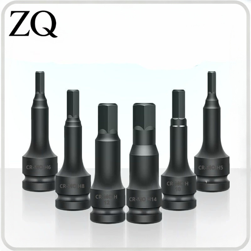 T0001 Black Long Tenon Eye Block บล็อกหกเหลี่ยมสีดํา 1/2 นิ้ว 4 หลุม (H4-H19 อุปกรณ์เสริม) ความยาว 75 มม.