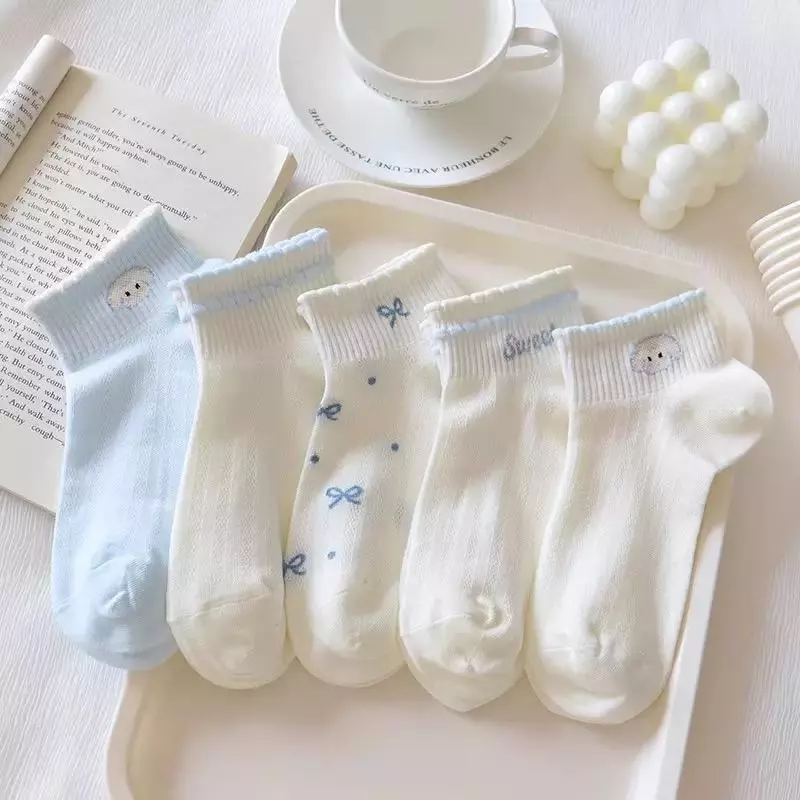JMS STORE ถุงเท้าข้อสั้น (5ลาย/10คู่) ถุงเท้าแฟชั่นซีทรู สไตล์เกาหลีใส่สบาย ราคาถูก พร้อมจัดส่ง