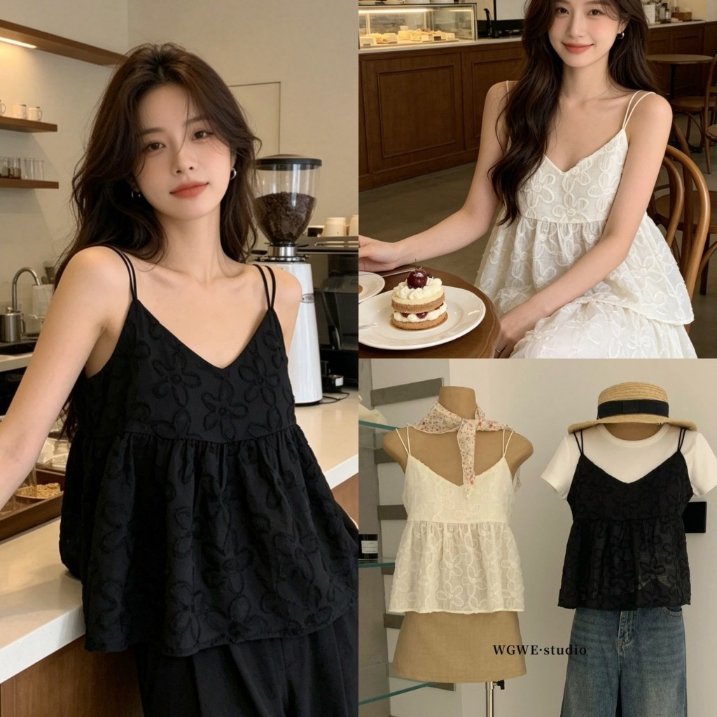 ❤ 🧵 🇰🇷 W9256 เสื้อสายเดี่ยวผ้าลูกไมเ แต่งเสี่ยว งานจริงสวยมากนะคะ ทรงพอดีตัว ผ้าดี แฟชั่นเกาหลี TAG WG.WE 🧡