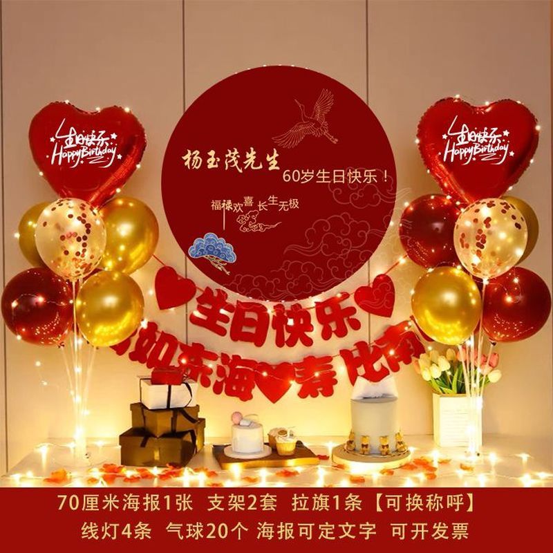 爸妈父亲母亲爷爷奶奶长辈大寿50607080过寿背景墙布置气球装饰4.13Birthday Celebration for Parents, Fathers, Mothers, Grandparent