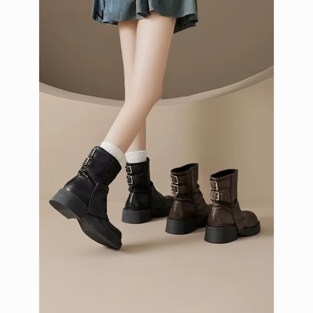รองเท้าบูทส้นสูงสำหรับผู้หญิง ไซซ์ 35-43 สีน้ำตาล ดีไซน์มาร์ติน