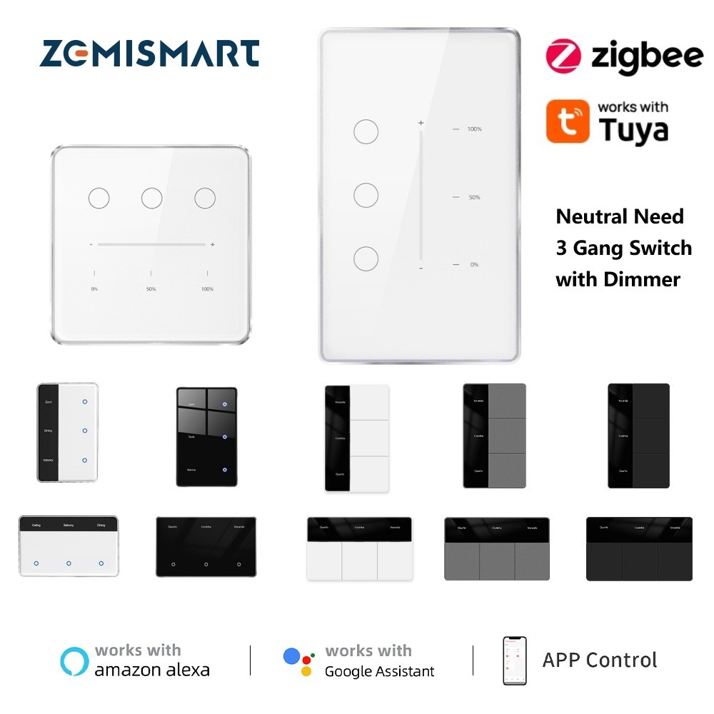 Zemismart Zigbee 3Gang สวิตช์หรี่ไฟ Neutral Light Interruptor จอแสดงผลชื่อสวิตช์หรี่ไฟ,Tuya Smart Life App Timer Dimer Control,Alexa/Google Voice control,Tuya Zigbee Hub Need