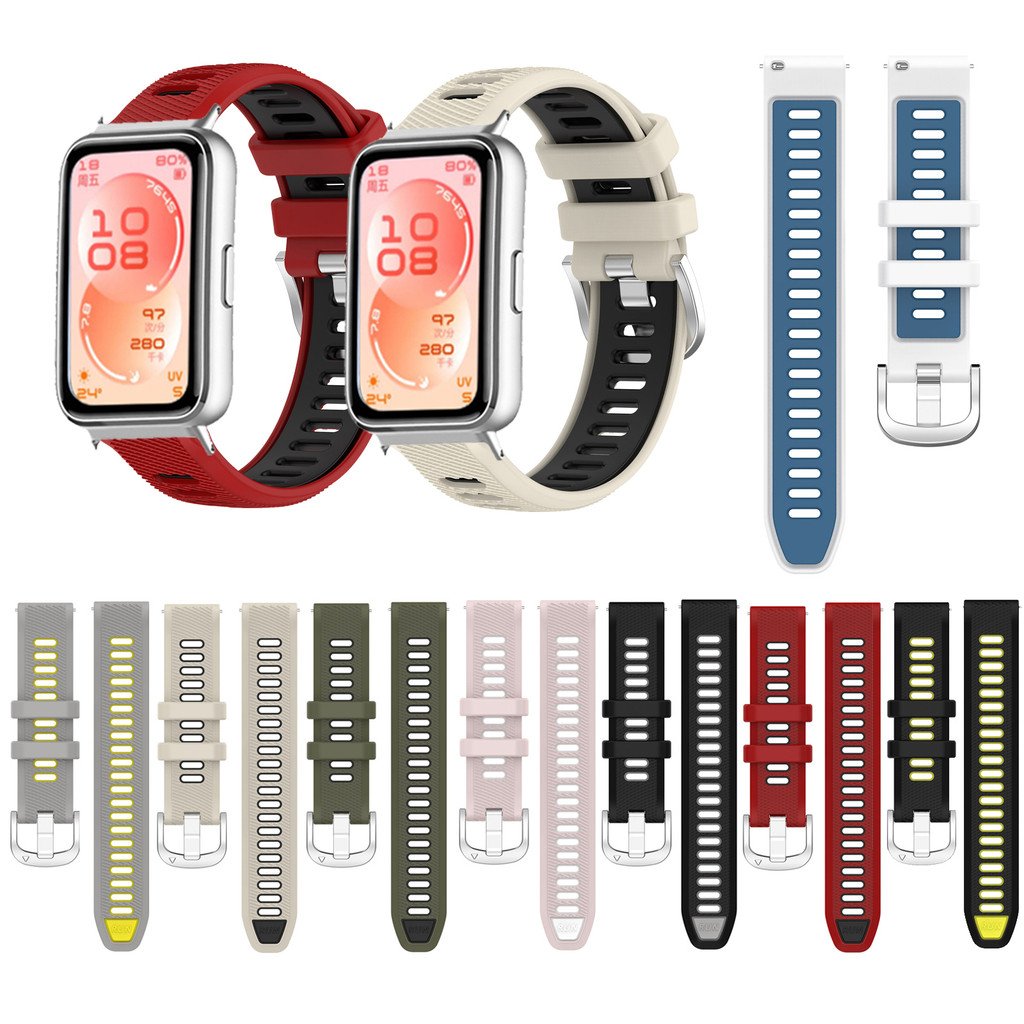 สายซิลิโคน จับคู่สีกีฬา Huawei Band 11/11 Pro NFC หัวเข็มขัดสแตนเลสสีเงิน สายรัดข้อมือ สร้อยข้อมือกีฬา สายนาฬิกา