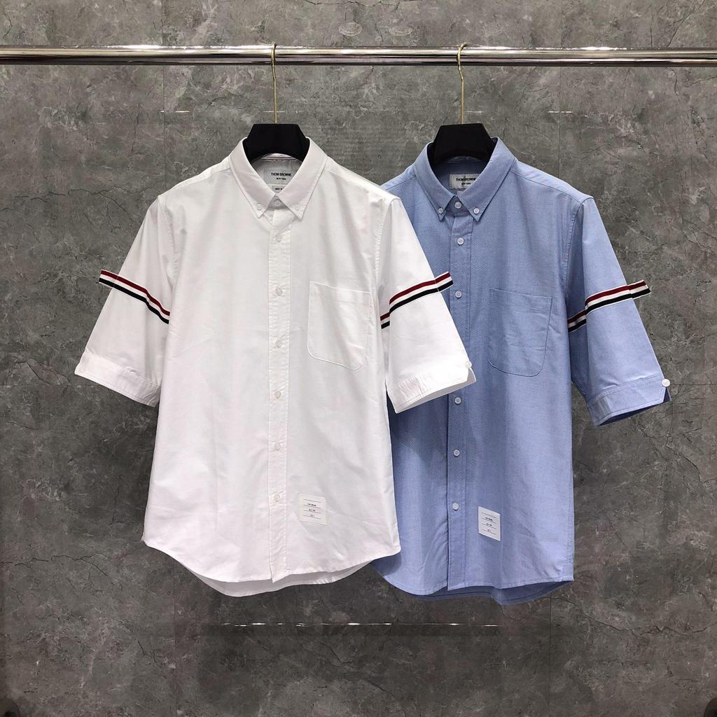 H73F thombrowne New classic striped Oxford short-sleeve shirt for couples