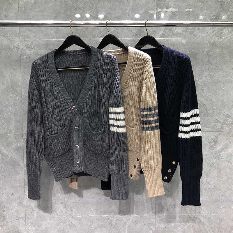 QSLM thombrowne Women's New Autumn Thick Knit Sweater with Unique Design Wool Cardigan