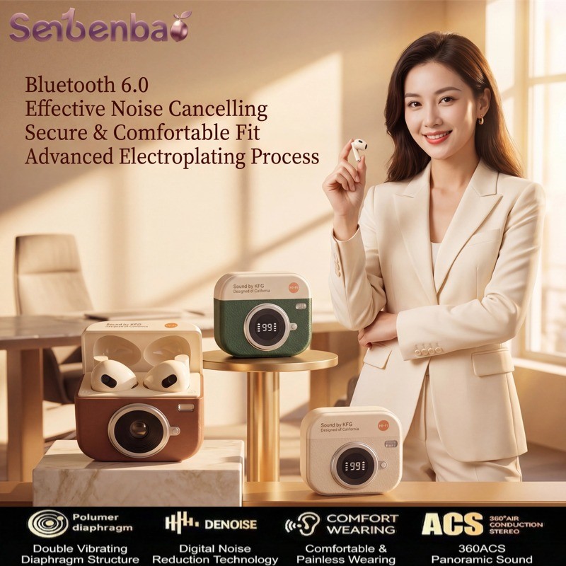 Senbenbao X12 Pro หูฟังไร้สายกล้องสไตล์หนังพื้นผิว ENC ตัดเสียงรบกวนไฮไฟสเตอริโอ IPX5 หูฟังกีฬากันน้ํา