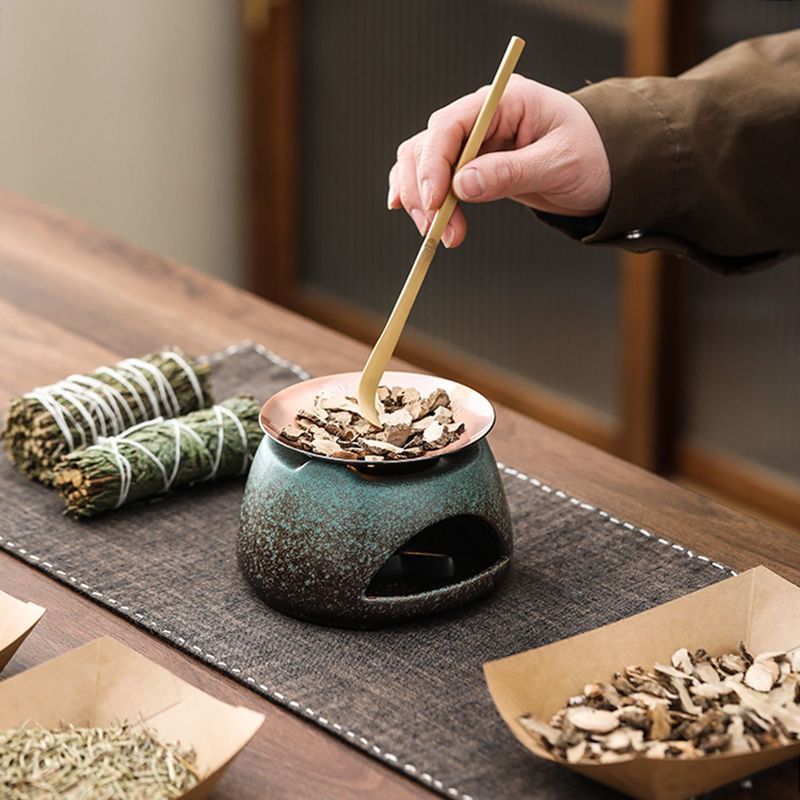 茶室温茶炉手工陶瓷香薰炉复古中式茶道炉家用香薰加热炉提香炉4.16Tea Room Temperature Tea Stove, Handmade Ceramic Incense Burner, Vi