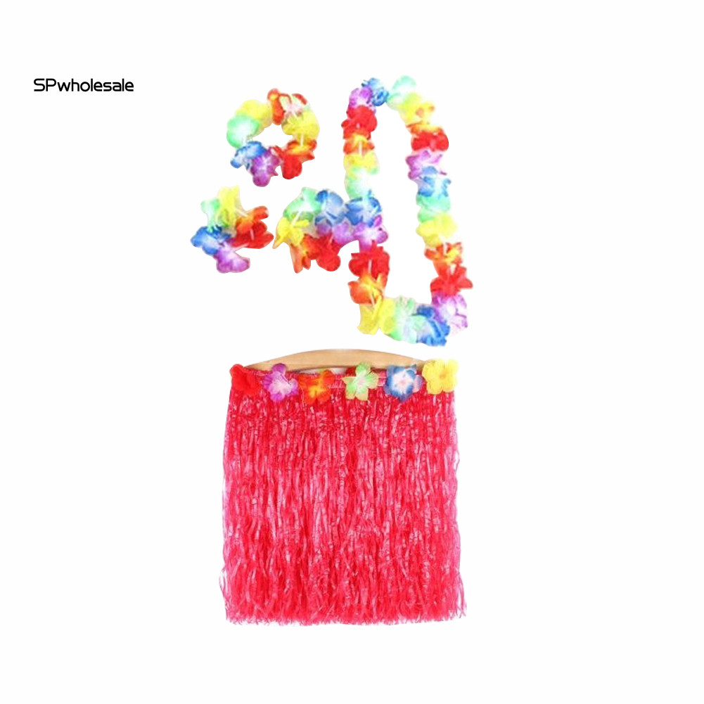 เอสพีขายส่ง|  5 ชิ้นผู้ใหญ่ Hula Show กระโปรงหญ้า Garland สายรัดข้อมือ Hawaiian Party Dress Decor