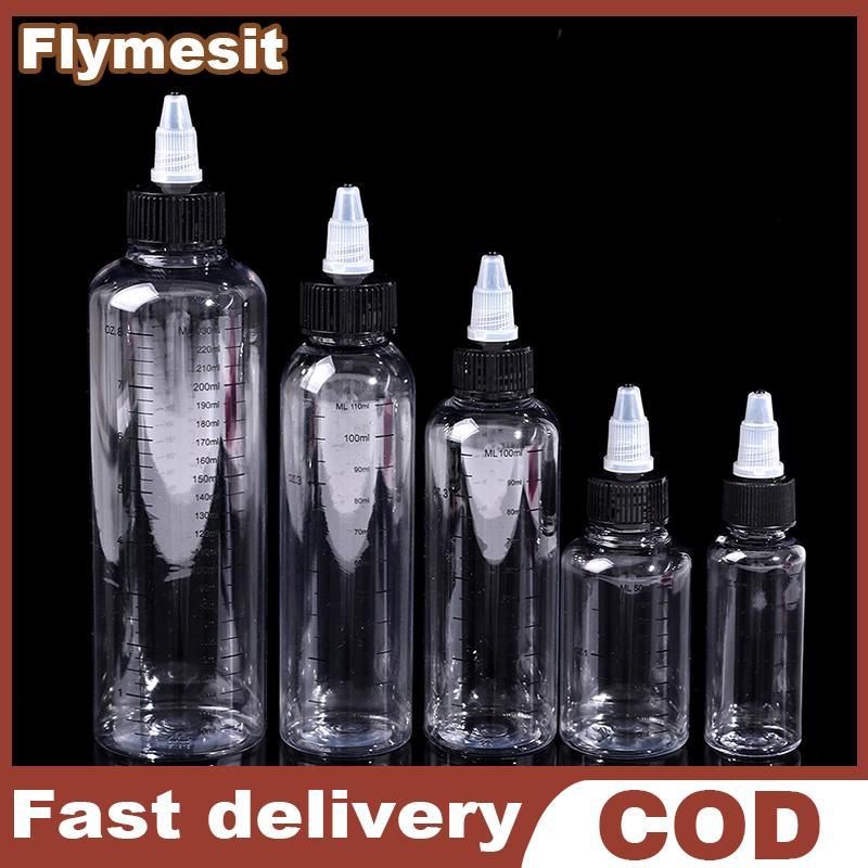 Flymesit 30ml-250ml พลาสติก PET Liquid ความจุขวดหยดหมึกสีคอนเทนเนอร์ EN